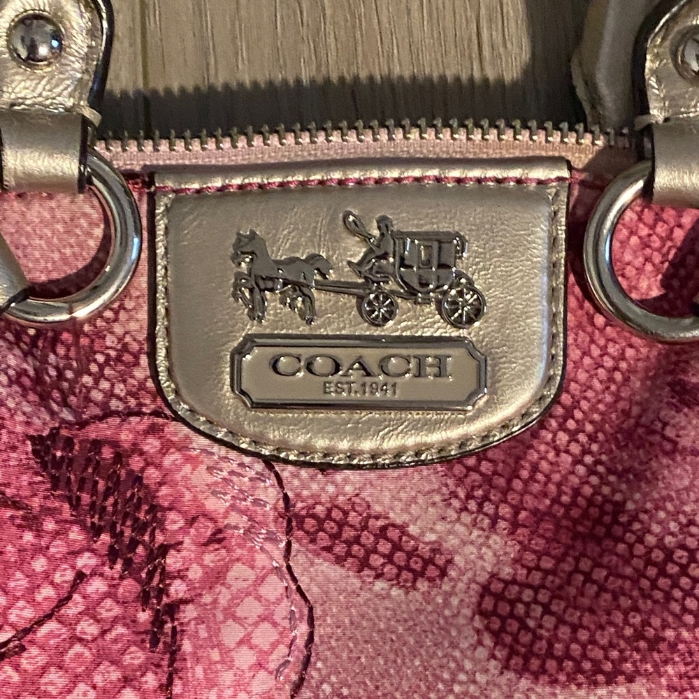 Coach Pink Floral Print Shoulder Satchel with Silver Accents - Picture 2 of 3